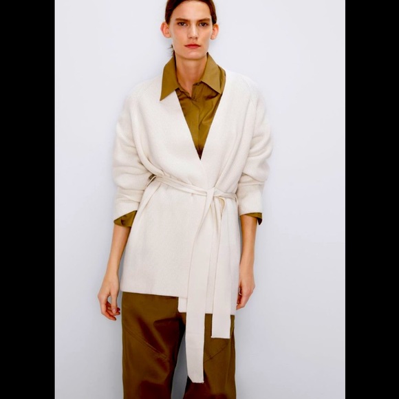 Zara Sweaters - Zara long sleeve ribbed v-neck belted knit Cardigan Sz.S